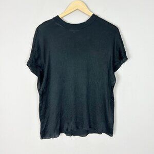 Vince Black Crinkly Silk Top Flowy Classic Short Sleeve Size Large Women's